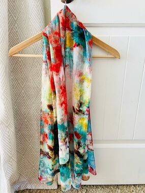 Abstract Floral Sheer Scarf – Painterly Multi-Color Wrap
